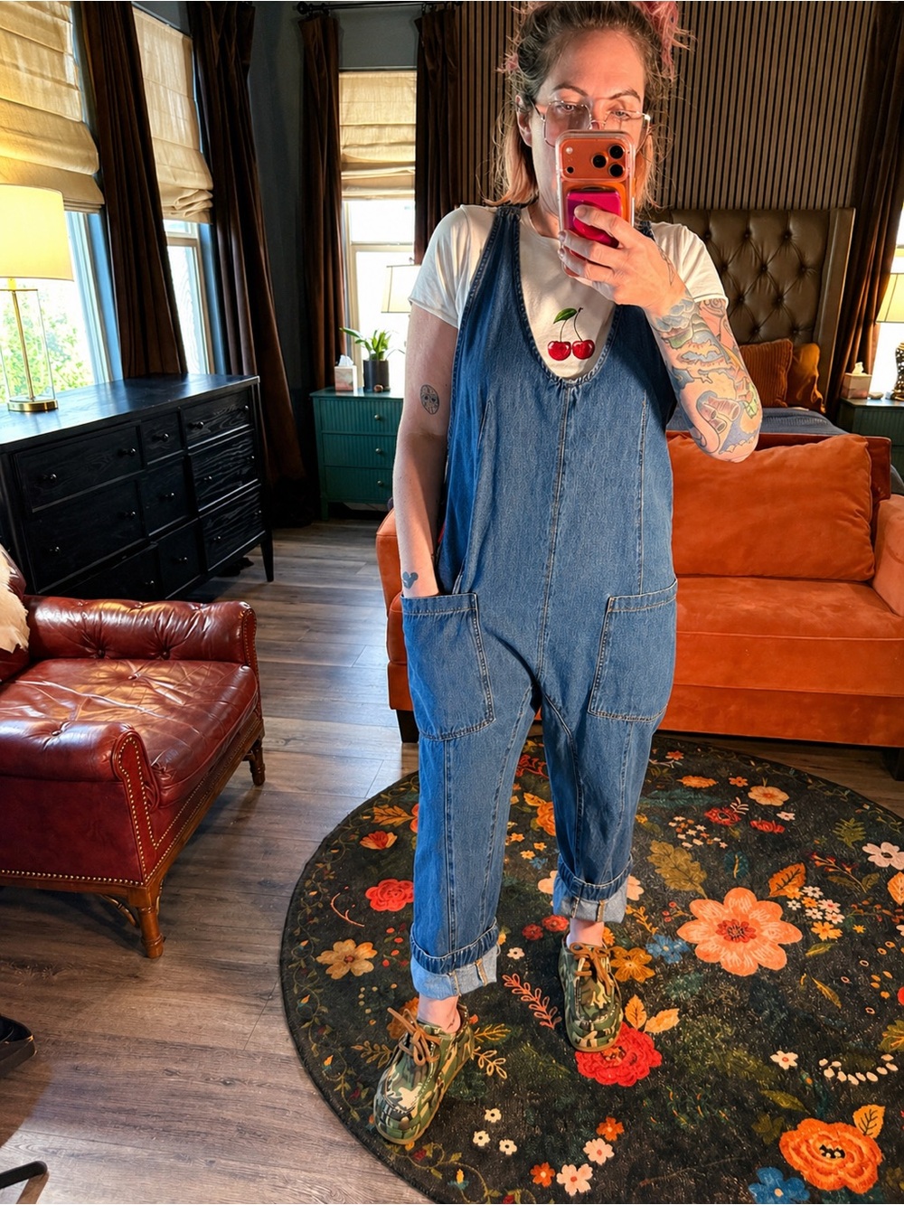 We The Free Free People Denim Romper Blue | Size L | Oversized Slouchy